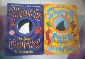 英语原版绘本 精品 纸板书 原版绘本启蒙英语  Shark in the dark! / Shark in the park on a windy day! by Nick Sharrat 适合学龄前儿童英语启蒙 三只小鲨鱼系列两本套装