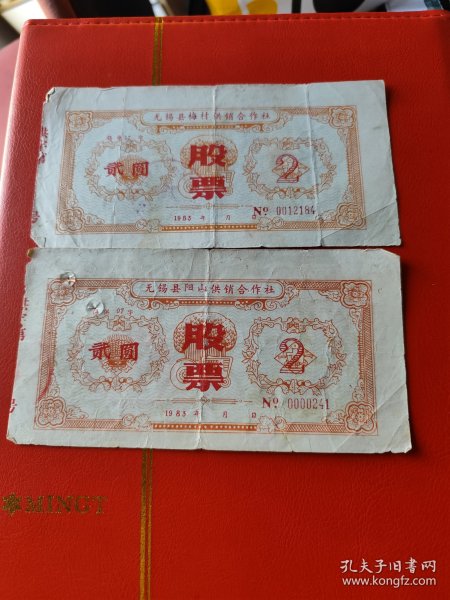 八十年代江苏无锡合作社股票两枚