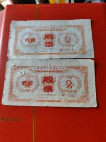 八十年代江苏无锡合作社股票两枚