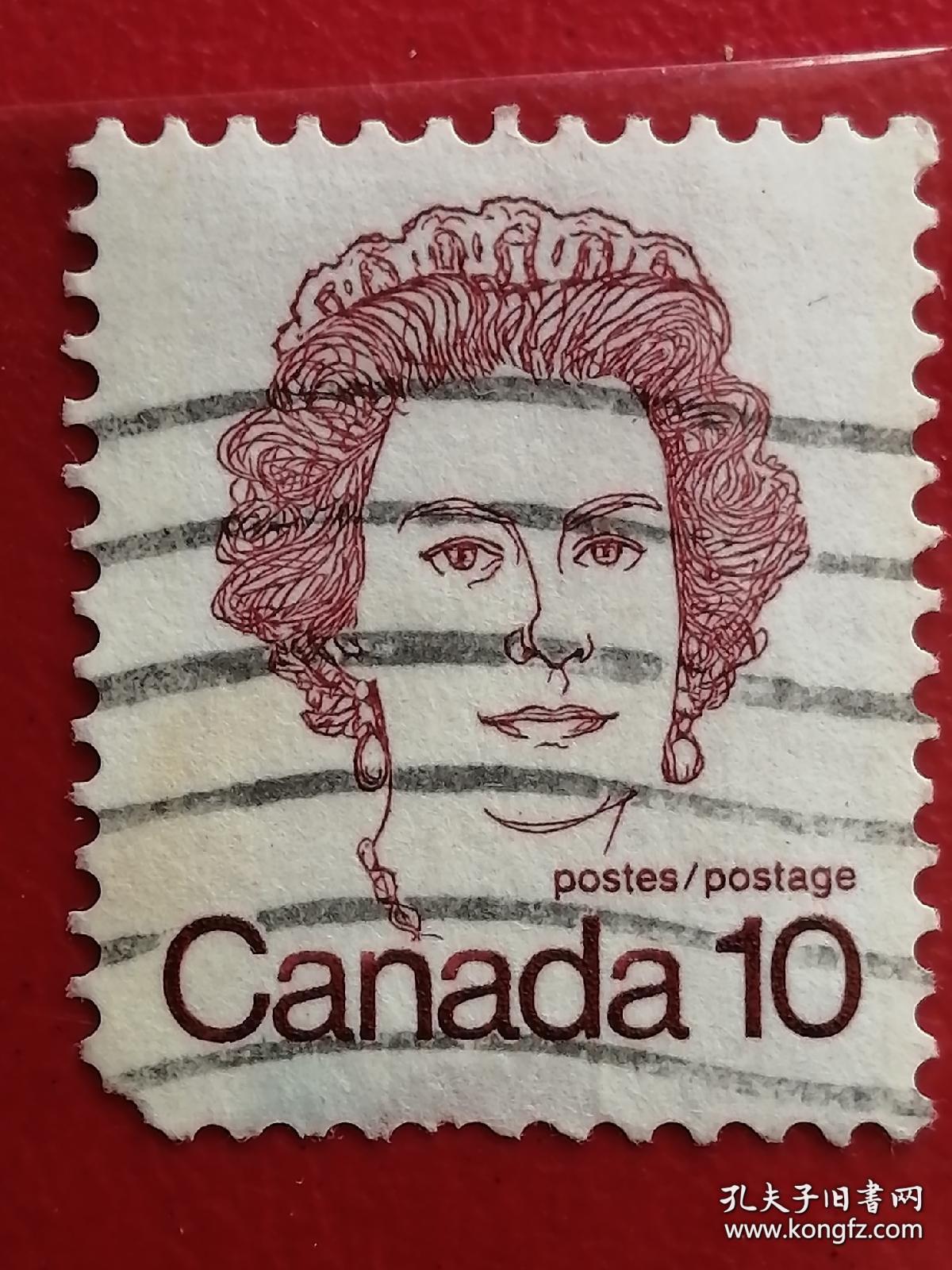加拿大邮票 1972年-1976年 名人 英国女王伊丽莎白二世 9-9 信销 （1926年4月21日-2022年9月8日），曾任英国女王，英联邦元首、国会最高首领，为已故英王乔治六世的长女。全称为“大不列颠及北爱尔兰联合王国以及其他领土和属地的女王、英联邦元首、JD教的保护者伊丽莎白二世”。1952年2月6日即位，是英国在位时间最长的君主。