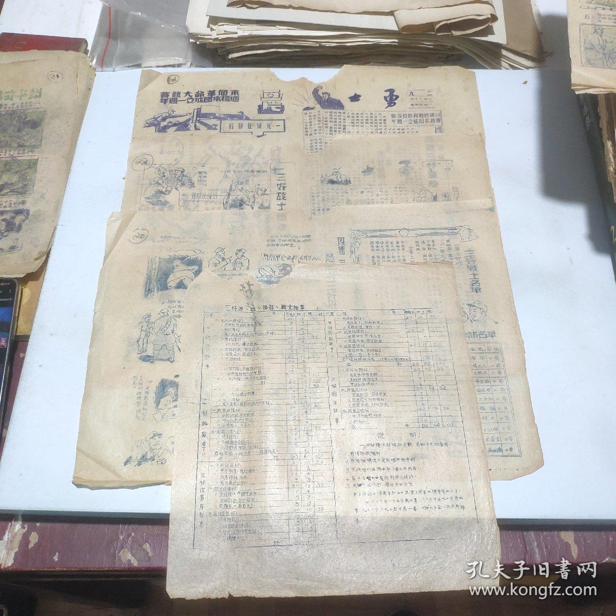 （解放战争三好战士专题漫画）勇士第29、40期等4张：有一个解放苏北的小地图，有一张“三好连、班、干部、战士标准”