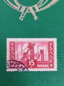 德国邮票 萨尔区 1952年家乡建设-矿井设备 1枚销