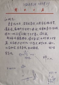 张乐平致江帆信札1页无封，下有江帆批注。张乐平（1910—1992），浙江嘉兴海盐人。漫画“三毛”形象的创作者。毕生从事漫画创作，建国后在中国美术家协会上海分会、解放日报社、上海少年儿童出版社任专业画家。80年代后任中国美术家协会顾问、《漫画世界》主编。其漫画以政治讽刺见长。共出版10多部三毛形象的漫画集。被誉为“三毛之父”，是中国当代最杰出的漫画家之一。所创作的“三毛”形象，妇孺皆知，名播海外。