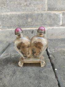 高档鼻烟壶 双壶 器型独特 手绘内画 少见的宝贝 完整