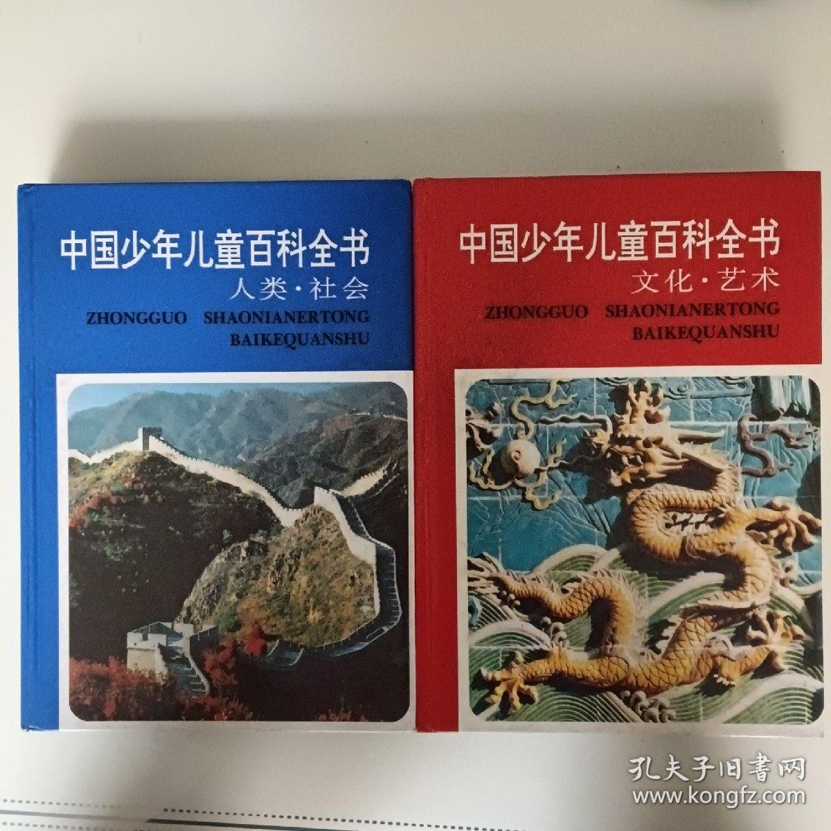 中国少年儿童百科全书：文化、艺术、人类、社会2册合售30元