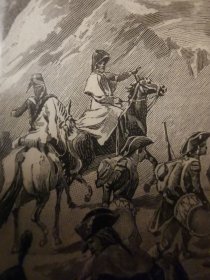 十九世纪拿破仑军队在雪山场景版画欧洲古董版画老书页背面卡纸美纹纸