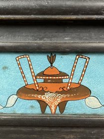 旧藏【麒麟祥云】楠木插屏，尺寸较大，麒麟图为碑刻拓片，底部彩绘双狮图案，双狮香炉图案手绘玻璃上，整体保存完整，品相尺寸如图！