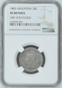 阿根廷1883年20分银币 NGC XF DETAILS