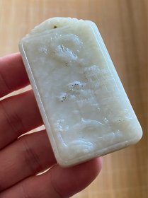 老玉，和田玉白玉 神龙护主 山水玉佩
