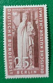 德国邮票 西柏林1957年瑙姆堡教堂的圣徒写塔像 1全新