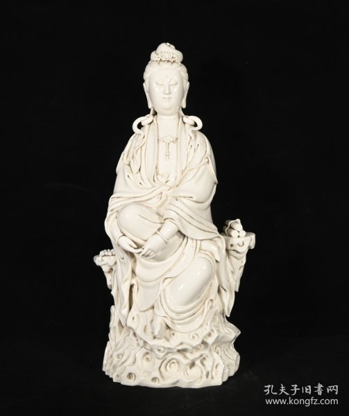 旧藏 明德化窑何朝宗款自在观音一尊 高46×24厘米