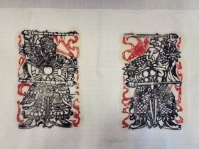 木版年画《鞭锏门神》（秦琼&敬德）白棉纸套色油印本