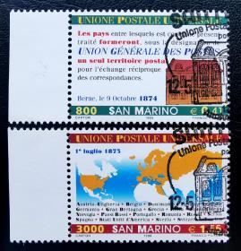 圣马力诺1999年邮票 万国邮联 纪念地图等 2全 上品盖销左边纸