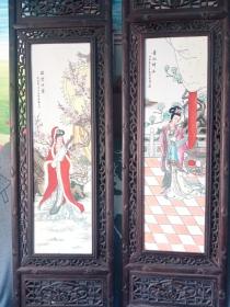 昭君出塞，贵妃醉酒，西施浣纱 貂蝉拜月，古代四大美女瓷板画，年代未知，保真瓷不包年代。纯手绘，非印刷品。个头大，不包邮，运费到付，估计运费挺贵的。谨慎下单，售出不退。

纯实木框子，框子是老木工工艺，不是那些粗制滥造的东西，画工和框子工艺都很讲究