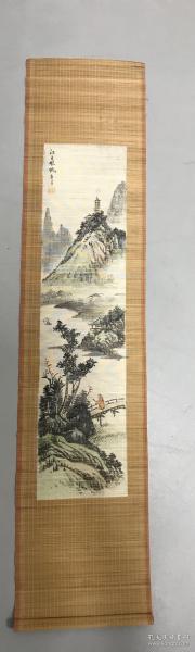 竹丝画帘 江上风帆 画心56x15cm 画工精细