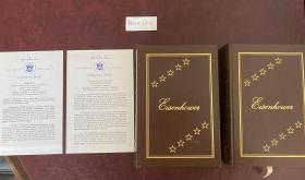 【现货在美国家中、包国际运费和关税】Eisenhower, 美国第34任总统《艾森豪威尔传记》，2卷（全），伊东书局出版的 “ 美国总统传记丛书 ” 之一，1987年 Collector's Edition / 收藏版，Bound in Genuine Leather / 全真皮装帧 (请见实物照片第6、7、8张），三面刷金，珍贵外国历史、文学参考资料！