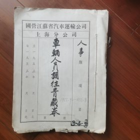 解放初期新中国交通运输第一手珍贵史料：国营江苏省汽车运输公司上海分公司支援青藏建设原始档案卷宗一一（1955年9月一1956年3月）"车辆人员调往青藏"档案卷宗原件。共计74页。内有28份来往公函，其中有关于援藏职工吴庭章因体弱多病再加对援藏工作的抵触情绪而导致的自杀事件，上海和青海方面分别作出了调查说明，数十名职工因此事件联名上访材料，上级部门也有相应的指示和处理意见……原汁原味的原始史料。