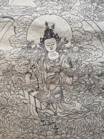 德格印经院版画 除盖章菩萨  八大菩萨之一  墨线印制（58×72）cm  纸64*98cm