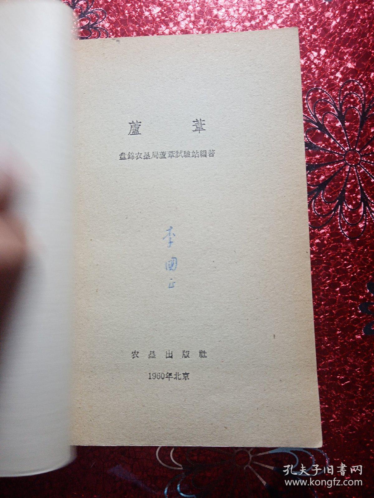 芦苇   盘锦农垦局芦苇试验站编著，1960年  一版一印  新疆农业大学  新疆八一农学院  李国正，有李国正签名