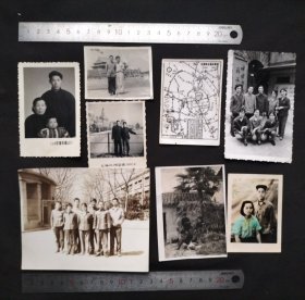 老照片八张 黑白照片 上海外滩留影1962、上海中国照相1965、等