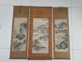 凤城辛力作于红杏轩竹丝山水人物画竹帘画