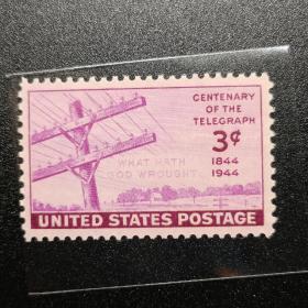 美国邮票，1944年电报一百周年