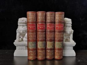 1908 Shakespeares Werke《莎士比亚作品集》，德语，4卷全。装帧精美，3/4真皮精装，三面书口漂亮大理石纹。品相极新。开本19cmx13cm