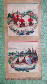 清代晚期套色木版印刷 闽南台湾琉球地区对渡节风俗画两帧