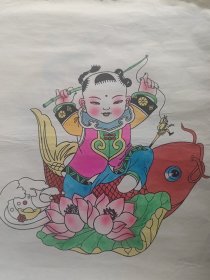 绵竹年画大师陈兴才木版套印手工上色年画 无印章 包老保真 见实物更是色彩鲜艳，人物形象栩栩如生，爱不释手！