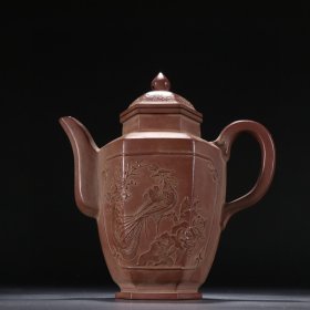 名家款 紫砂凤凰牡丹茶壶。 规格：高16cm 长14.5cm