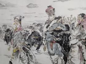 保真书画，当代著名人物画家，重庆名家，彭和民巨幅人物画精品一幅，尺寸143×216cm（约28个平尺），纸本托片，附赠作者精装大画集一本，带作者局部合影。