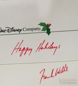 弗兰克-威尔斯（1932-1994，迪士尼历史上最成功的总裁兼首席运营官之一，10 年管理期内使公司业务史无前例的增长）手书贺卡一通