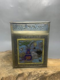 旧藏白铜烧蓝烟丝盒