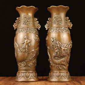 精品仿古龙凤浪花口对瓶 尺寸：直径约6cm，高约18cm、重约1.2kg（一对）