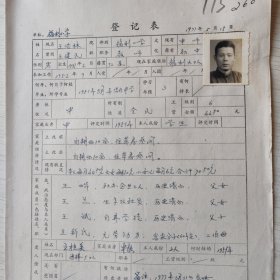 1977年南通市胜利人民公社福利小学教师登记表： 贴有照片 175