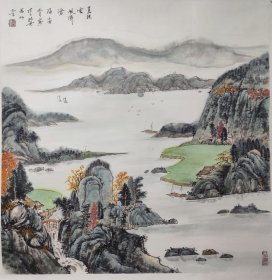 《直挂云帆济沧海》平价小情绿山水，尺寸70㎝*70㎝ 画家:谢建武，广东省汕头市，号山夫子，无为草堂主人，师从海派山水画家蔡先生，并受到蔡先生教诲，受益匪浅 其作品风格，格调不俗，笔法富、浑厚，气韵古朴，文人气息浓厚。作品曾多次参加国内展览并获奖，同时得到多位艺术界前辈的嘉评。部分作品受到社会各届人士认购收藏。 现为广东汕头美协、澄海美协、中华书画研究会、蓬砂书院等会员。 有缘者结缘，平价真迹