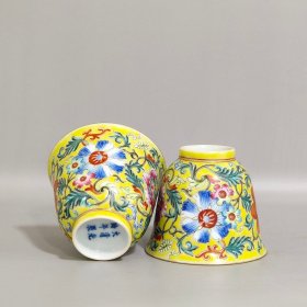 清代光绪黄地花卉杯