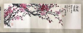 中国著名花鸟画家许继善先生“红梅迎春”100x33cm 托片