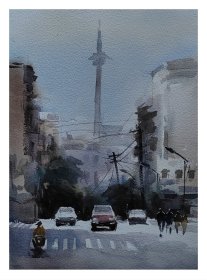 ●玲珑剔透水彩画《都市街景》画家/崔伟科/作【尺寸38X26公分】！
