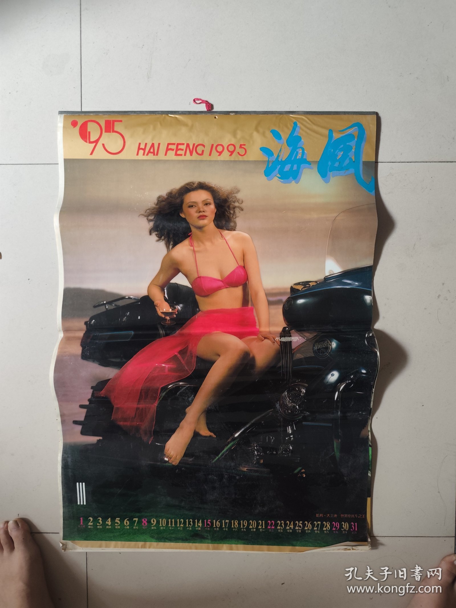 老挂历：1995 睡衣泳装美女摩托女郞 挂历 海风 【12张全】塑纸多网合售
