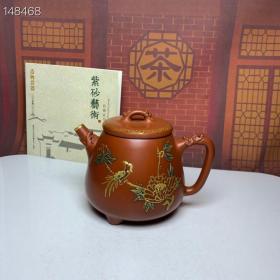 品名：三足
底款：汪寅仙
容量：约300cc
紫砂分类：原矿大红袍鎏金
