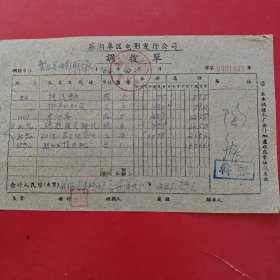 1964年2月1日，配件，芜湖专区电影发行公司调拨单，繁昌县（安徽省芜湖市繁昌区）电影发行公司。（生日票据，五金机电2类）。（84-2）