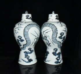 明洪武青花龙纹梅瓶一对【51.5×26cm】