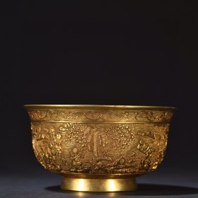 清代 铜鎏金婴戏图碗
