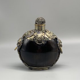 牛角镶嵌烤蓝掐丝鼻烟壶 尺寸如图
