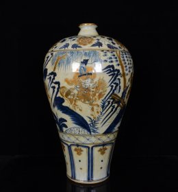 元青花描金人物鬼谷子下山故事纹梅瓶；49x24厘米