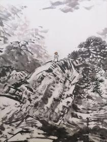 张大石头六尺山水 “云起满天诗” 纯手绘 手工裱镜片…G