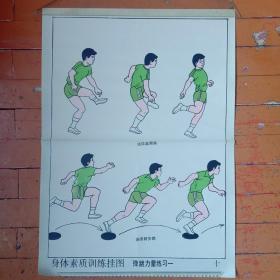 中、小学生70~80年代《身体素质训练挂图——弹跳力量练习一(连续盘腿跳、连续跨步跳)训练演式图》。
        
       挂图结构尺寸:长72,6✘宽52,6厘米。