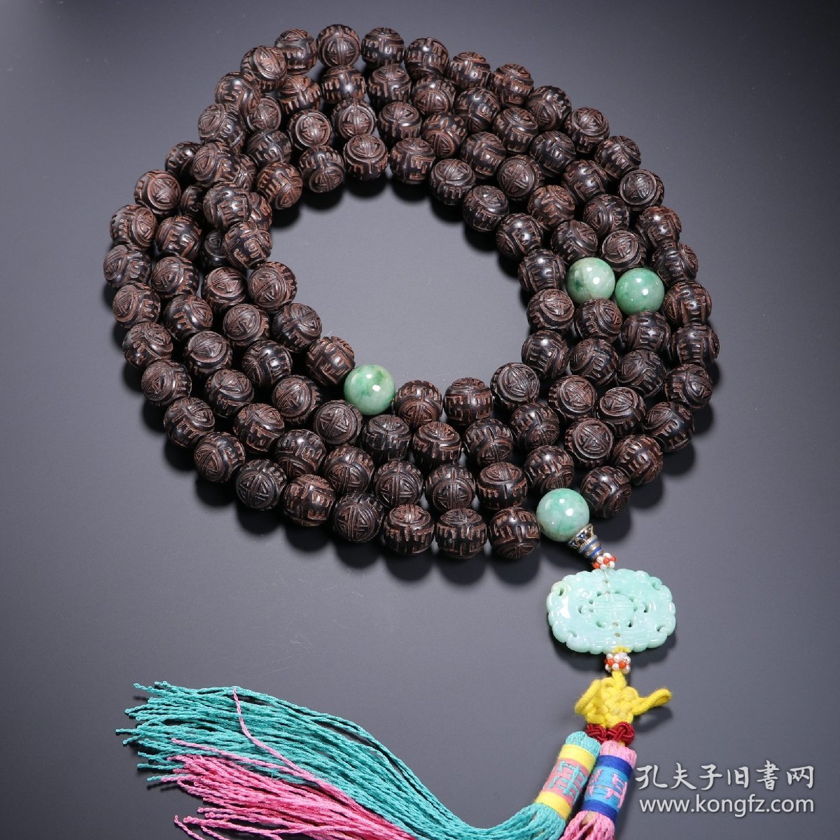 清代 沉香雕团寿纹108佛珠