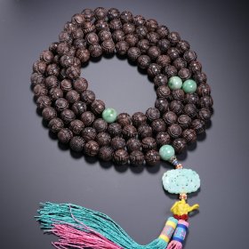 清代 沉香雕团寿纹108佛珠